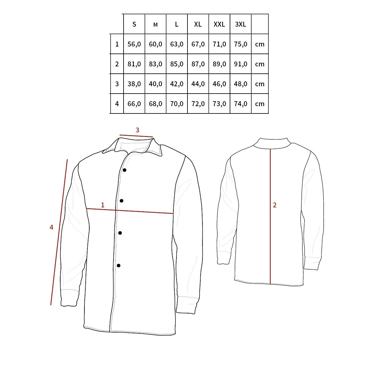 Košile kostkovaná tabulka