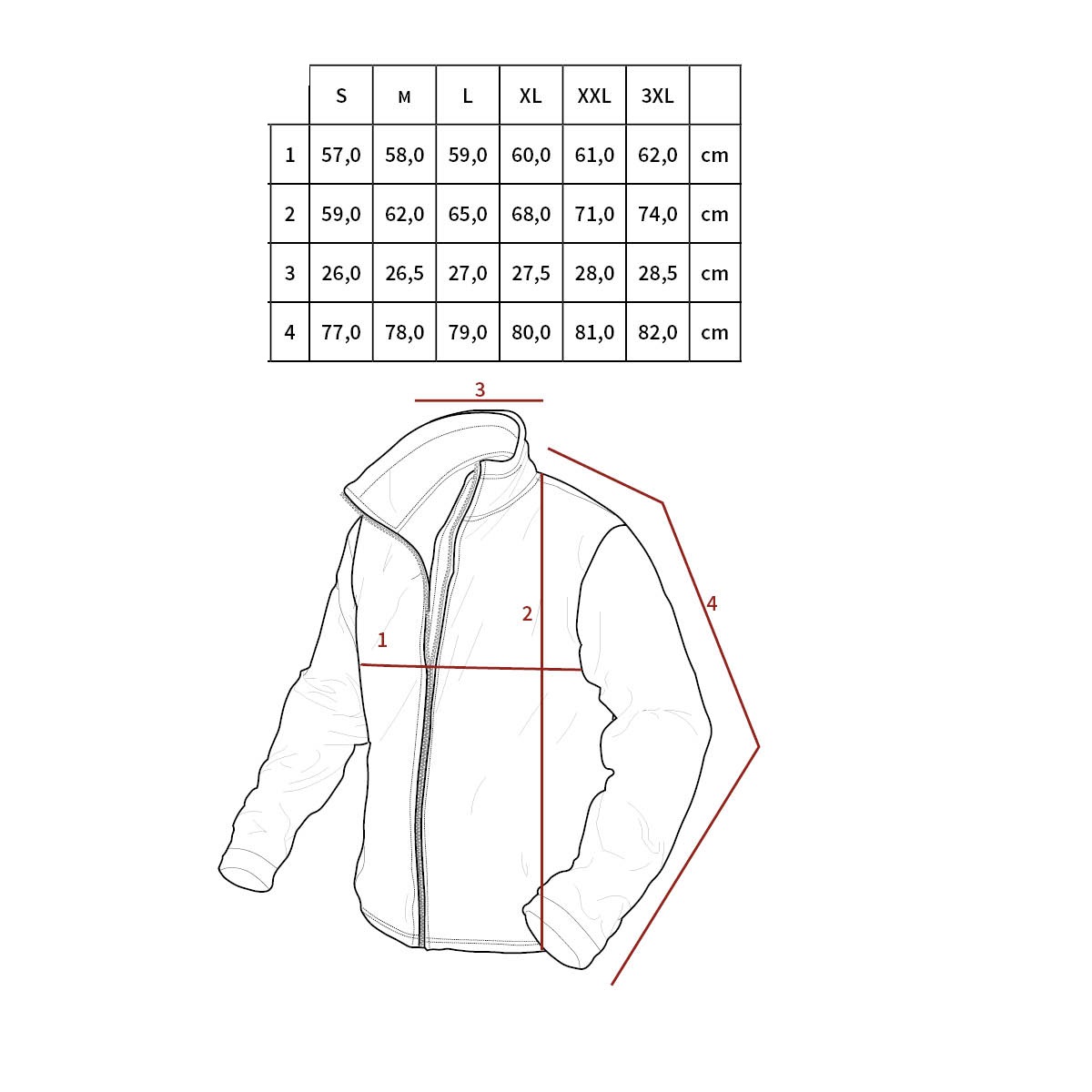 Bunda softshell PROTECT tabulka