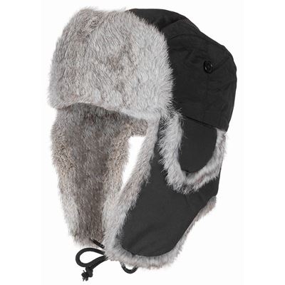 Bonnet d'hiver en fourrure de lapin NOIR