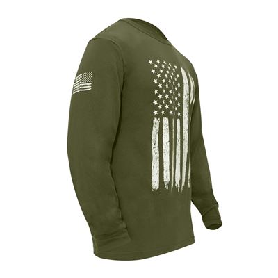 T-shirt BLANC drapeau américain manches longues VERT ROTHCO 10331 2