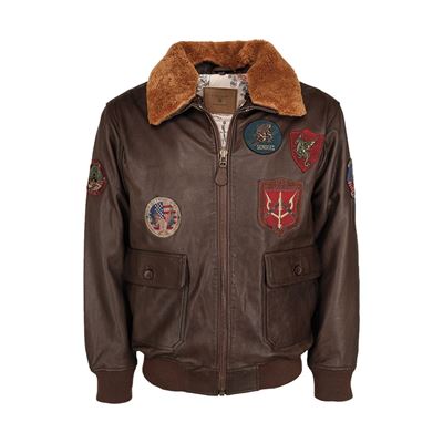Veste pilote en cuir TOP GUN MARRON