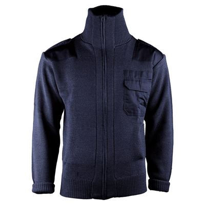 Pull en laine à longue fermeture éclair avec poche BLEU