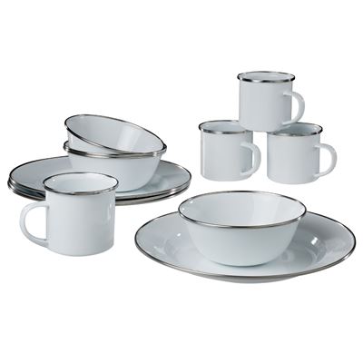Vaisselle de camping émaillée pour 4 personnes BLANCHE
