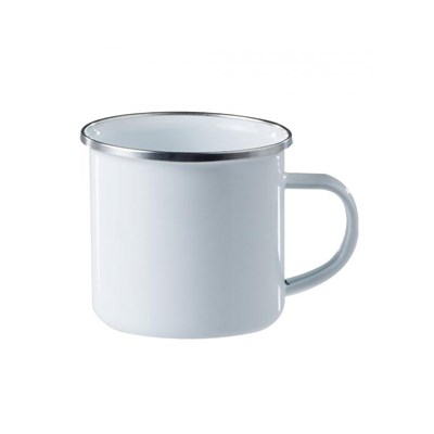 Tasse émaillée 350 ml BLANCHE avec bord en acier inoxydable