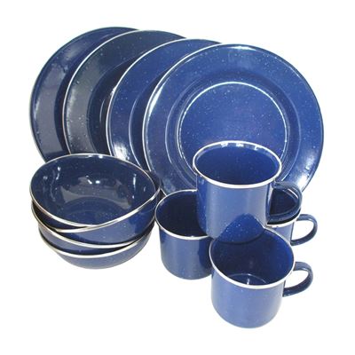 Vaisselle WESTERN ensemble émaillé avec bordure 12 pièces BLEU