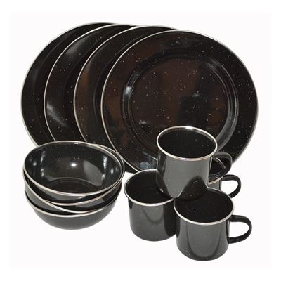 Vaisselle WESTERN ensemble émaillé avec bordure 12 pièces NOIR