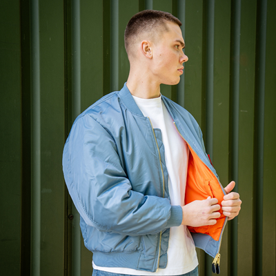 Veste aviateur US MA1 BOMBER en denim vintage BLEU CLAIR FOSTEX 1214011-VD 4