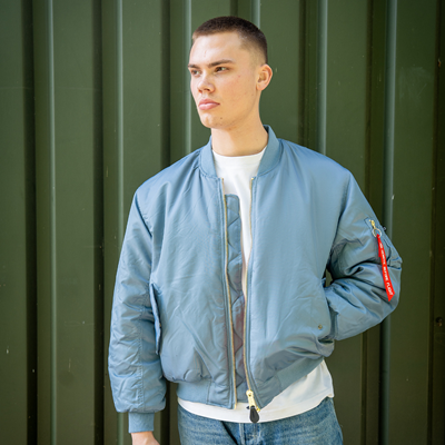 Veste aviateur US MA1 BOMBER en denim vintage BLEU CLAIR FOSTEX 1214011-VD 8