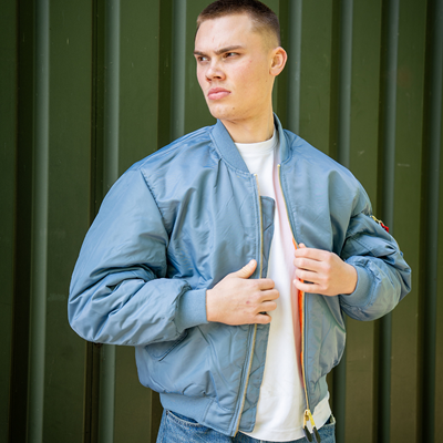 Veste aviateur US MA1 BOMBER en denim vintage BLEU CLAIR FOSTEX 1214011-VD 6