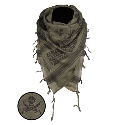 Foulard SHEMAGH CRÂNES VERT/NOIR