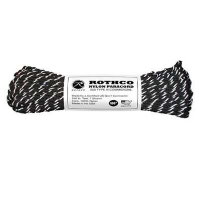 Cordon PARACORD nylon 550LB ø 4 mm / 30 m NOIR avec fils réfléchissants