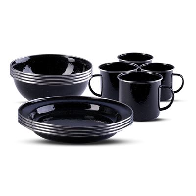 Vaisselle WESTERN ensemble émaillé 12 pièces NOIR