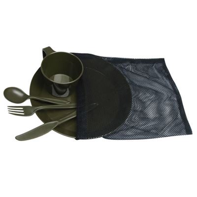Set de table CAMP en plastique dans un sac VERT