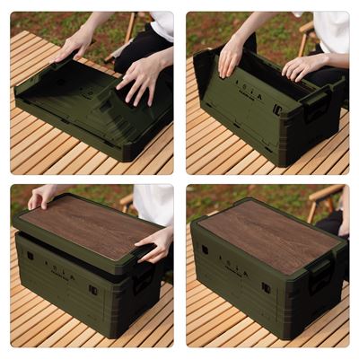 Caisse pliable avec couvercle et plateau en bois 32 L VERTE NILS Camp 15-03-610 2