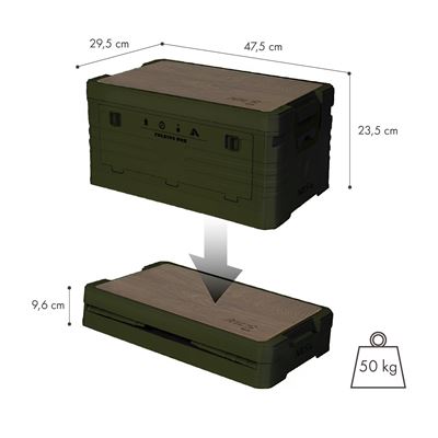 Caisse pliable avec couvercle et plateau en bois 32 L VERTE NILS Camp 15-03-610 11