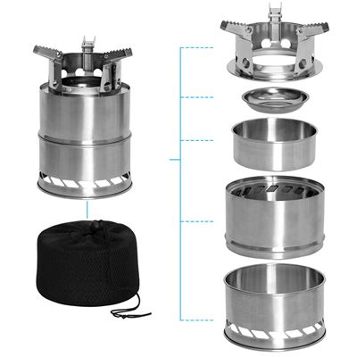 Réchaud CAMPING pliable « DŘÍVKÁČ » en acier inoxydable, avec paille pour souffler ROTHCO 1519 2