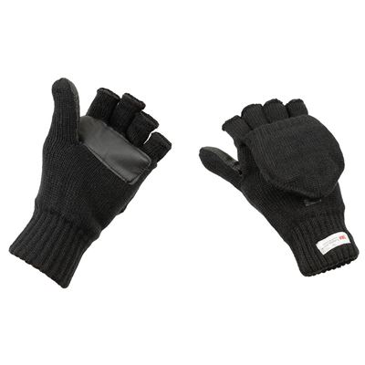 Gants mitaines tricotés avec rabat NOIRS MFH 15457A 2