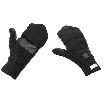 Gants mitaines tricotés avec rabat NOIRS