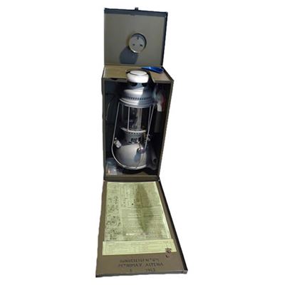 Lampe à pétrole BW PETROMAX d'origine dans sa caisse de transport en tôle d'occasion Bundeswehr 1612010G 2