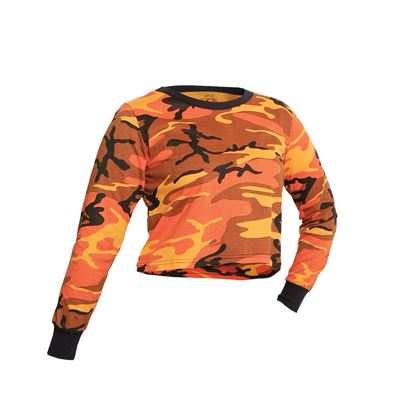 T-shirt femme court CROP à manches longues ORANGE CAMO