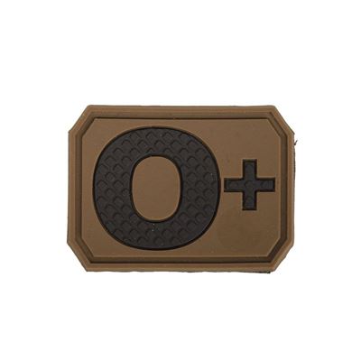 Écusson en plastique 3D à velcro, groupe sanguin 0+ COYOTE