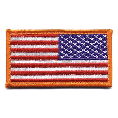 Écusson drapeau américain inversé 4,5 x 8,5 cm Bordure ORANGE