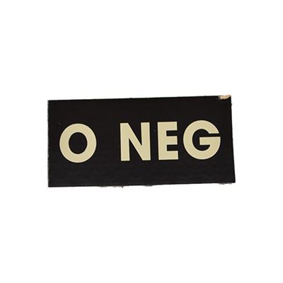 Écusson IFF IR groupe sanguin VELCRO 0 NEG NOIR