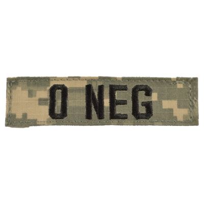 Écusson groupe sanguin 0 NEG VELCRO ACU DIGITAL