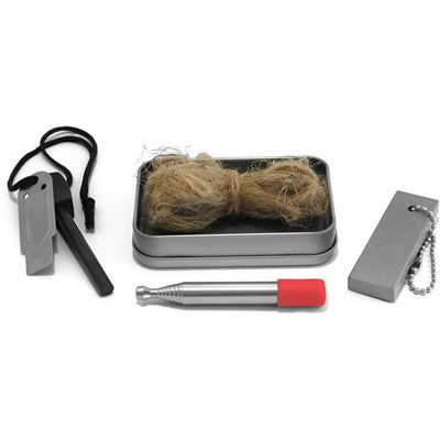 Kit pour allumer un feu dans une boîte en fer blanc