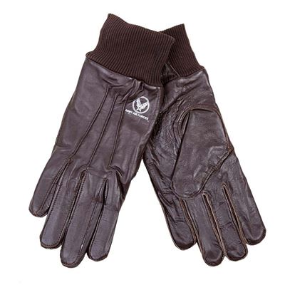 Gants de pilote Air Force en cuir avec bord-côte MARRON