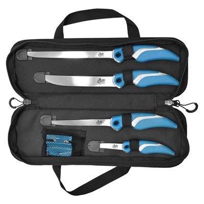 Set de quatre couteaux à fileter le poisson, avec fusil à aiguiser et étui