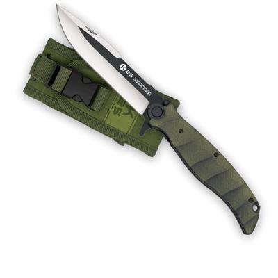 Couteau pliant K25 G10 lame profilée VERTE manche + étui