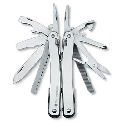 Pince multifonction SwissTool SPIRIT X ARGENT dans un étui en cuir