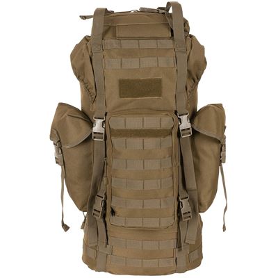 Sac à dos de combat MOLLE 65 l rembourré + renfort ALU COYOTE MFH 30250R 2