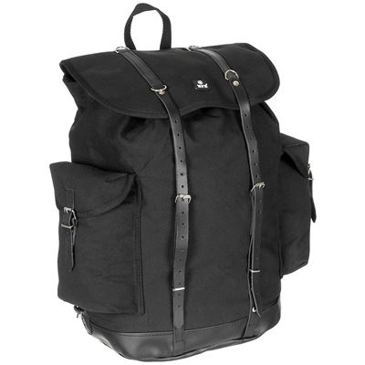 Sac à dos de montagne BW 30L sangles rembourrées + lanières en cuir NOIR