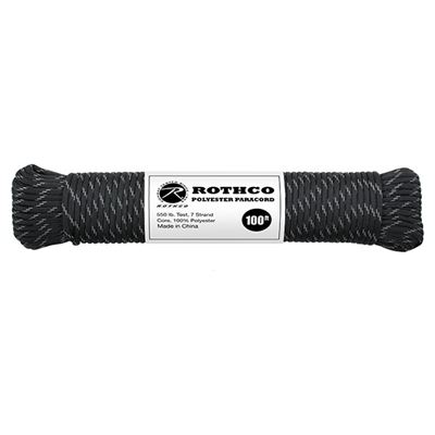 Cordon PARACORD polyester 550LB ø 4 mm / 30 m NOIR/FILS RÉFLÉCHISSANTS