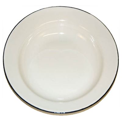 Assiette émaillée profonde BLANCHE avec bord bleu 24 cm