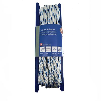 Corde SWISS POLYESTER ø 8 mm / 10 m (1470 kg/294 kg) BLANC BLEU