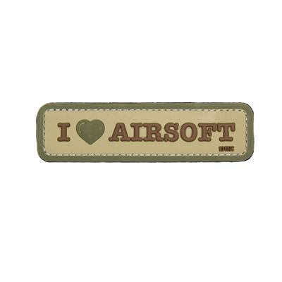 Écusson 3D en plastique I LOVE AIRSOFT velcro COYOTE