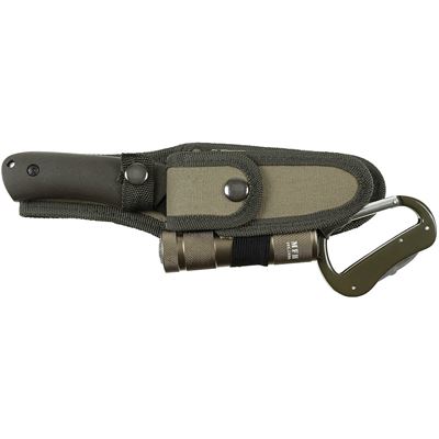 Couteau à lame fixe + couteau pliant + lampe torche + mousqueton VERT