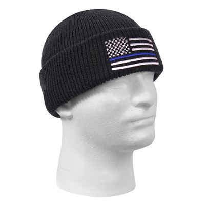 Bonnet DELUXE tricoté drapeau américain avec ligne bleue NOIR ROTHCO 50342 2