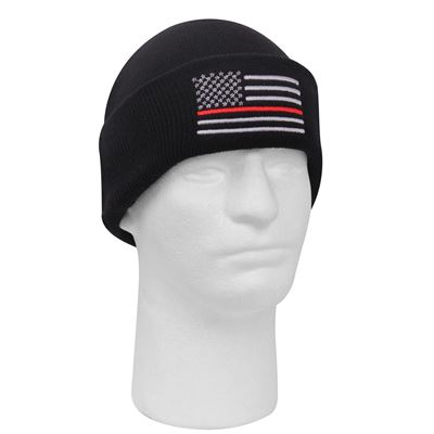 Bonnet DELUXE tricoté avec drapeau américain et ligne rouge NOIR
