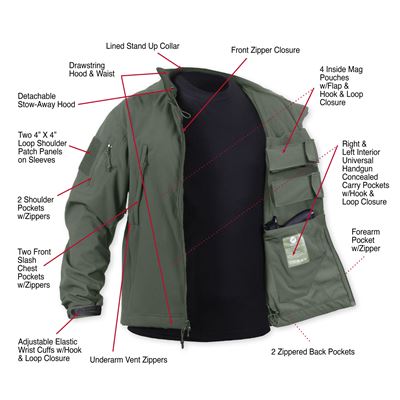 Veste CONCEALED CARRY softshell VERTE ROTHCO 55585 2