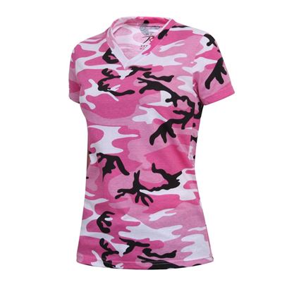 T-shirt femme à encolure en V et coupe longue PINK CAMO