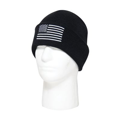 Bonnet finement tricoté avec drapeau américain NOIR et BLANC ROTHCO 57877 3