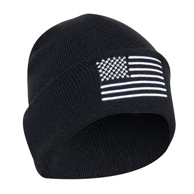 Bonnet finement tricoté avec drapeau américain NOIR et BLANC ROTHCO 57877 2