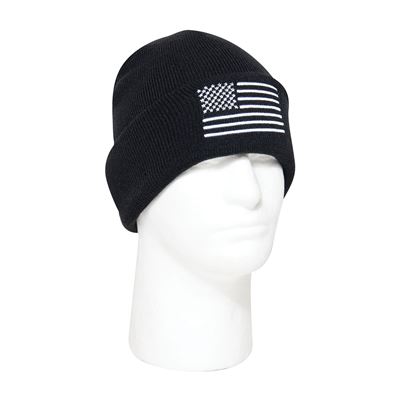Bonnet finement tricoté avec drapeau américain NOIR et BLANC