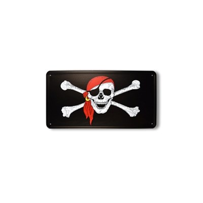 Panneau métallique représentant un crâne de pirate avec un foulard