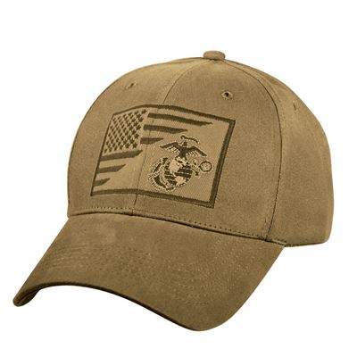 Casquette avec emblème USMC brodé et drapeau américain COYOTE