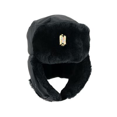 Chapeau à oreillettes RUMANIAN avec insigne NOIR usagé